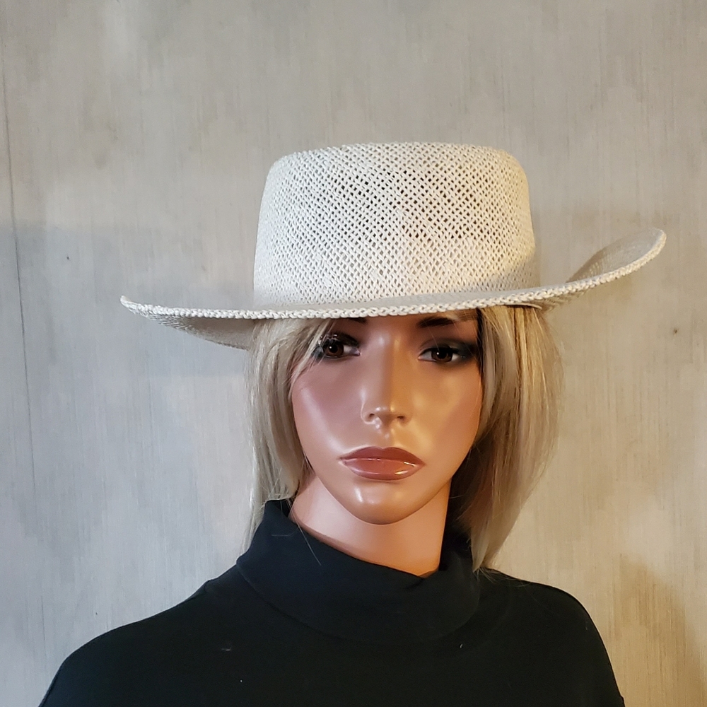 Ivory White Straw Wide Brim Cowgirl Hat‎ Boho Countrycore Church Hat Garden